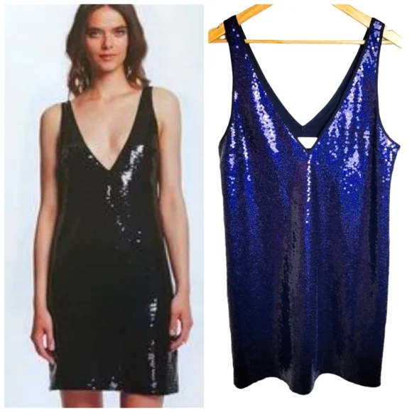 Amanda Uprichard Vita Sequin Mini Dress Blue Size Medium Holiday New Years  Glam